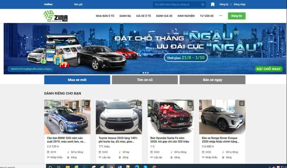 Dịch vụ thiết kế website bán ô tô khu vực quận Tân Bình của 365ZINA