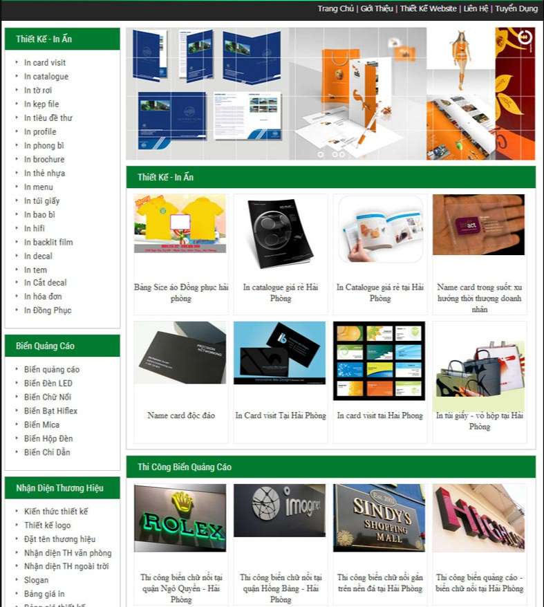 Giao diện trang website in ấn - quảng cáo khu vực quận Tân Bình