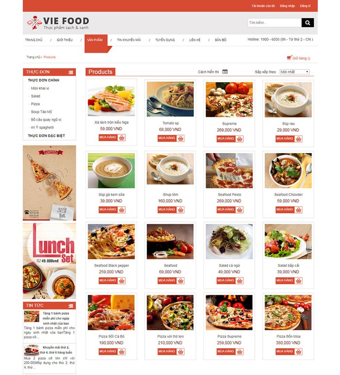 dịch vụ thiết kế website thực phẩm khu vực Bình Dương
